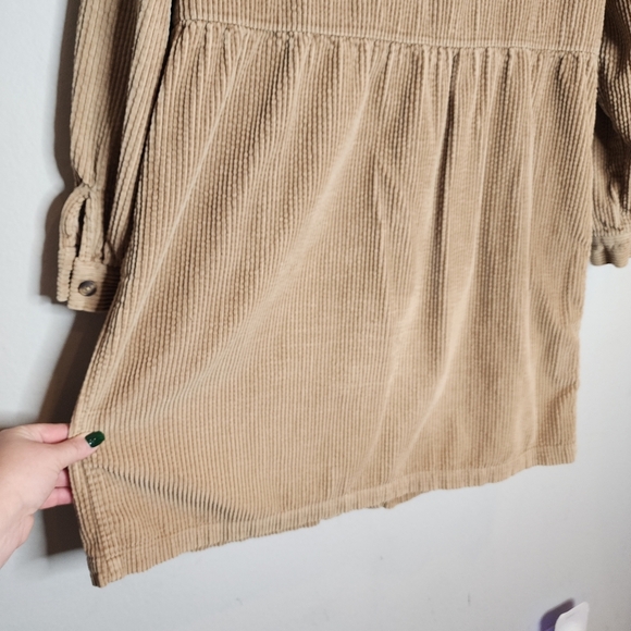 Talbots Corduroy Long Sleeve Tan Button Front Mini Dress Size 14 Pockets - Picture 9 of 16